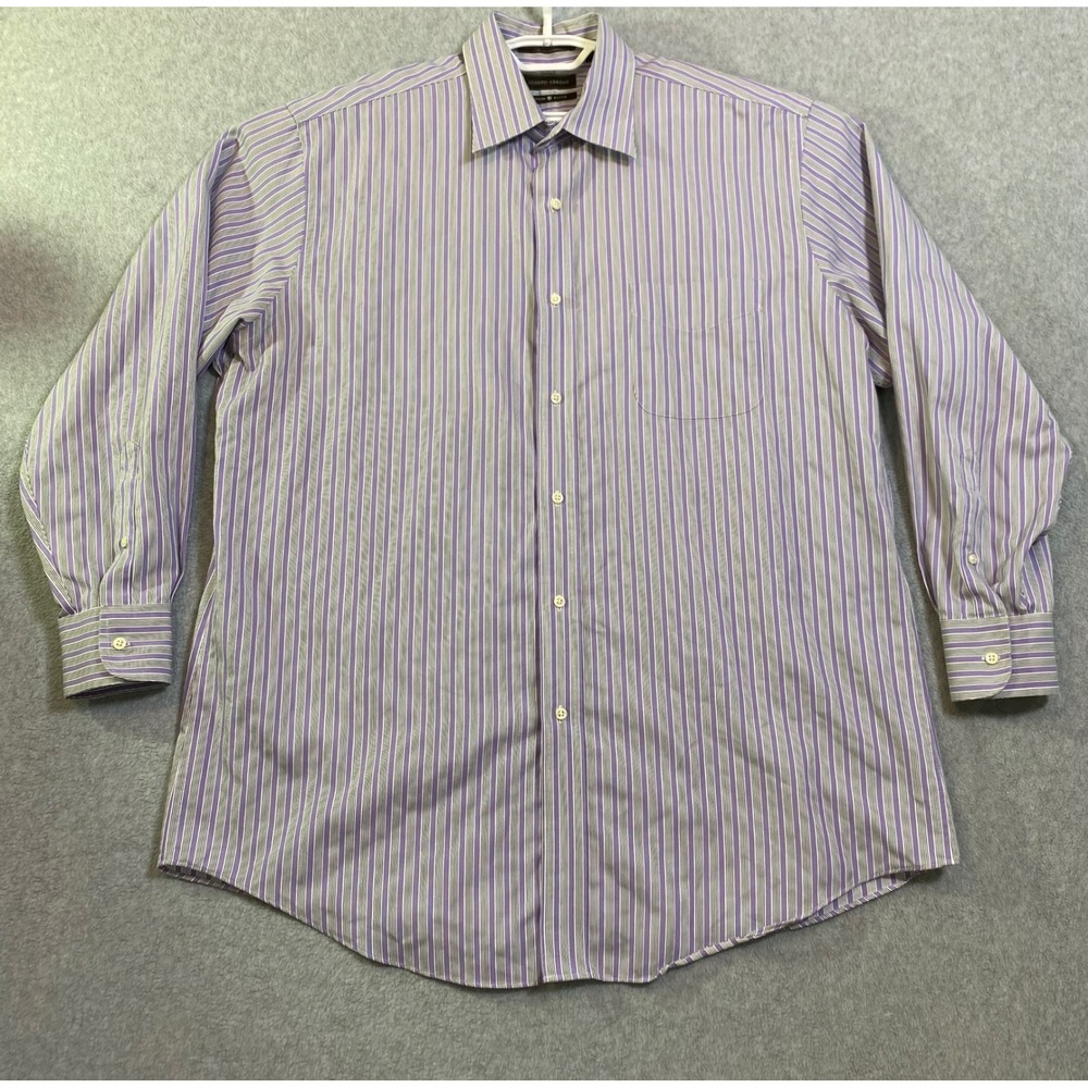 Joseph Abboud Dress Shirt Men's 17.5 34/35 Purple Striped Cotton Office EUC